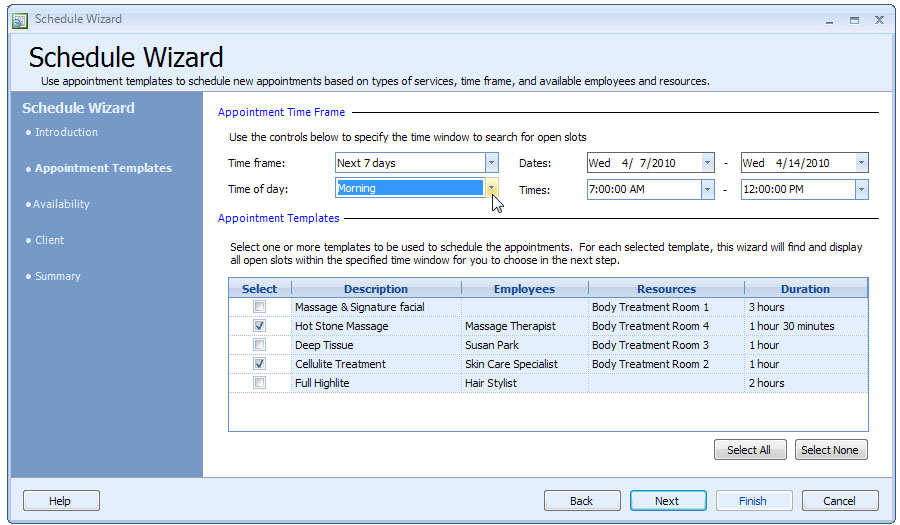 Appointment schedule wizard 