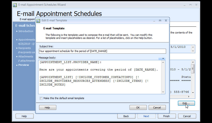 Appointment scheduling software - emailing schedules