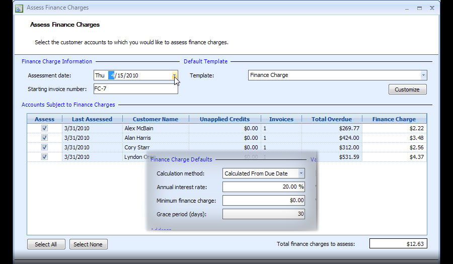 appoinment scheduling software - finance charges