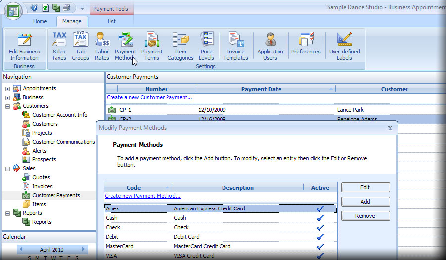 Appoinment Scheduling Software - payment methods