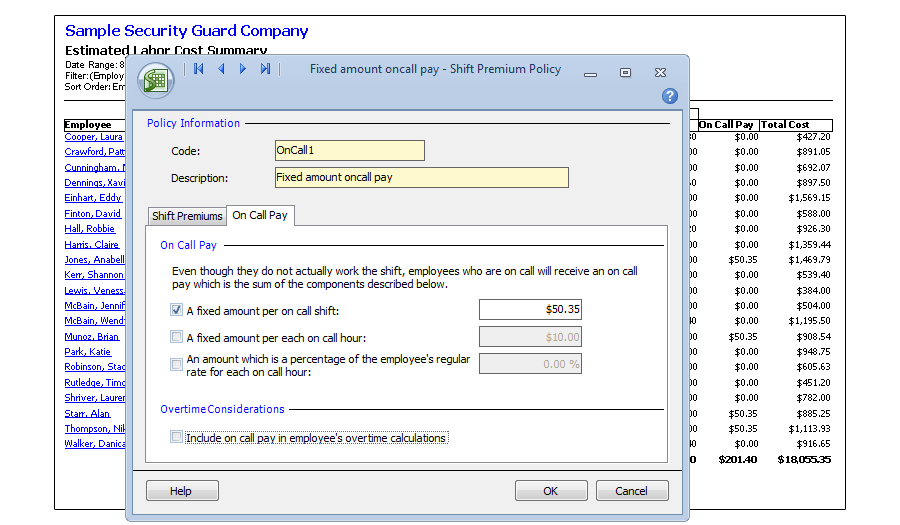 On-call pay in Snap Schedule Employee Scheduling Software