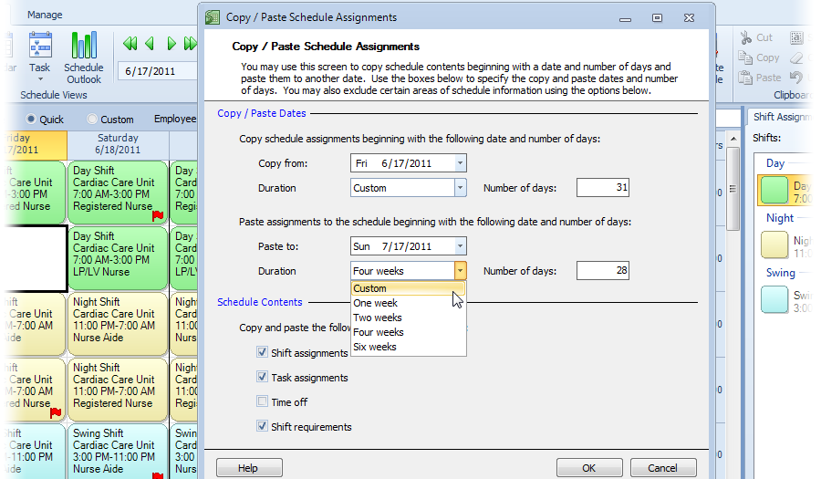 Copy shift assignments in Snap Schedule Employee Scheduling Software 