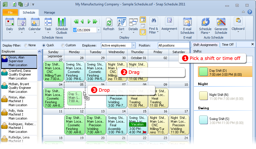 Drag and drop a shift in Calendar View