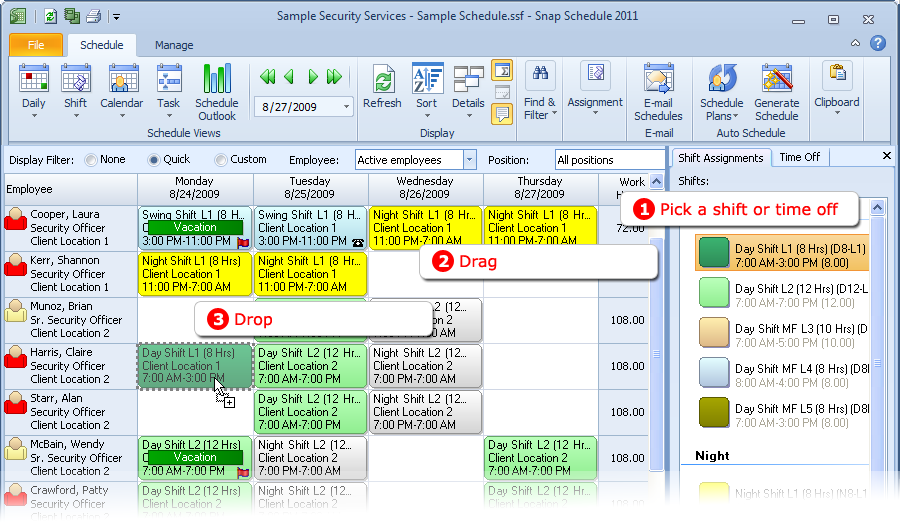 Drag and drop in Snap Schedule Employee Scheduling Software