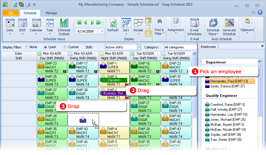 Darg and drop shift scheduling