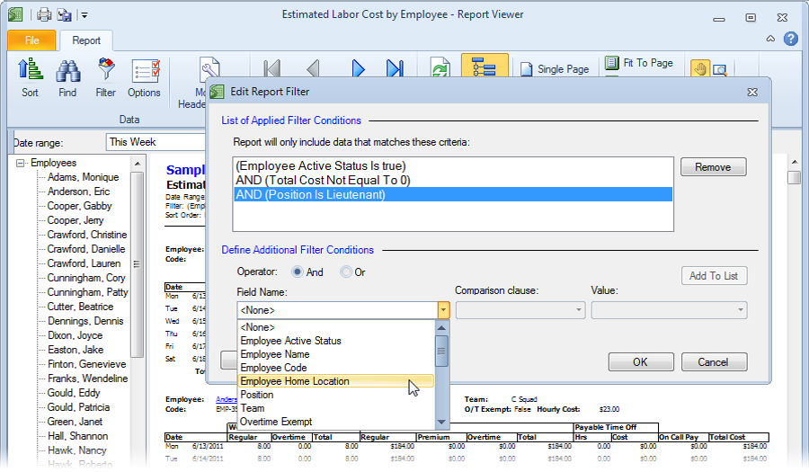 Filter report data in Snap Schedule