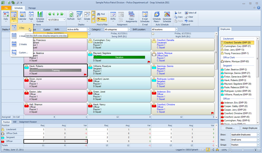 Shift View in Snap Schedule Employee Scheduling Software