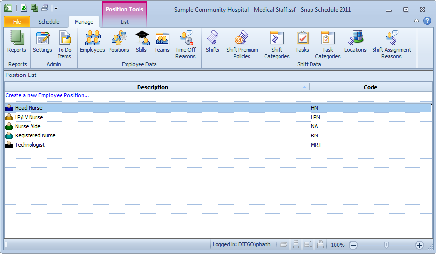 Scheduling by position in Snap Schedule Employee Scheduling Software